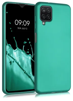 Produktbild von kwmobile Handyhülle für Samsung Galaxy A12 Hülle - Silikon Case metallisch schimmernd - Schutzhülle Cover - Metallic Türkis