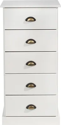 Produktbild von Kommode PARIS aus Kiefer massiv in weiß, schöne Schubladenkommode mit 5 Schubladen, praktische Mehrzweckkommode mit Muschelgriffe