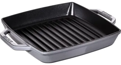 Produktbild von Staub Guss Grillpfanne mit 2 Griffen, quadratisch Graphitgrau 23 cm