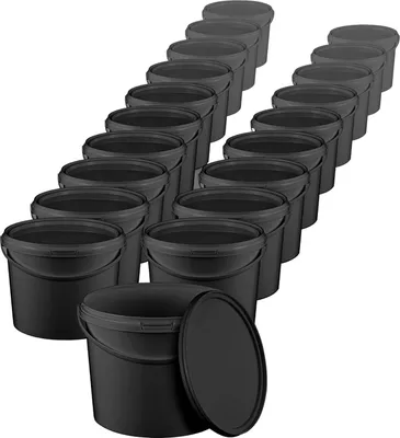 Produktbild von BenBow Eimer mit Deckel 3L x100 Schwarz - lebensmittelecht, stabil, luftdicht, auslaufsicher, geruchsneutral - Plastikeimer mit Henkel - leer