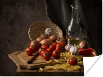 Produktbild von MuchoWow® Poster Schneidebrett - Gemüse - Stillleben - Pasta - Aus - Tomate - Schneidebrett 120x90 cm - Wandbild