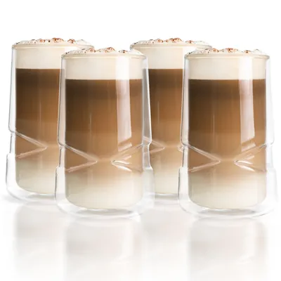 Produktbild von Latte Macchiato Gläser 350ml Doppelwandig Kaffee Thermogläser Cappuccino Tassen Teegläser 4er Set (4 Stück, 350ml)