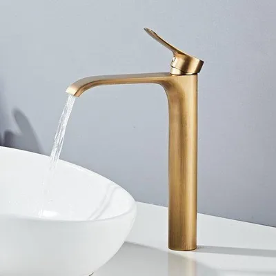 Zdjęcie produktu dla Bateria umywalkowa Ibenzoa® "Waterfall" – mosiądz antyczny, mosiądz, jednouchwytowa bateria z ceramiczną głowicą, montaż jednoodporywowy, przeznaczona do wysokich umywalek