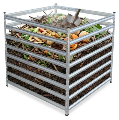 Zdjęcie produktu dla Kompostownik metalowy Relaxdays, kompostownik ogrodowy, wymiary: 90 x 90 x 90 cm, pojemność 729 litrów, kompostownik na liście, wsporniki, stal, kolor srebrny
