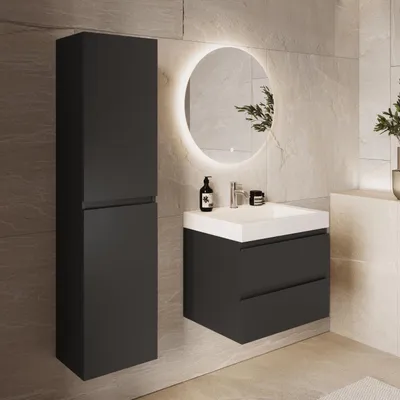 Produktbild von LOMAZOO AZURO Mattschwarz - Weißes Waschbecken - Mit Hochschrank - 60 cm
