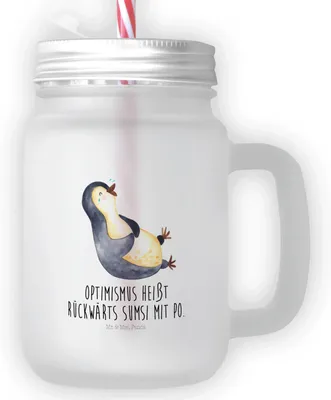 Produktbild von Mr. & Mrs. Panda Glas Pinguin Lachen - Transparent - Geschenk, Humor, Mit Deckel Und Strohhalm, Fröhlich, Trinkglas, Freude, Lol, Haha, Cocktailglas