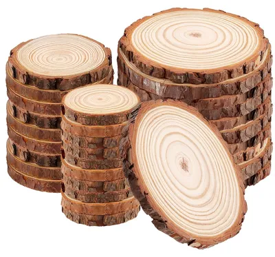 Image de Tranches de bois, 30 pièces - Rondelles de bois naturelles - Petites pièces circulaires non traitées - Pour travaux manuels/DIY - Décoration pour fêtes/Noël - Cercles en bois