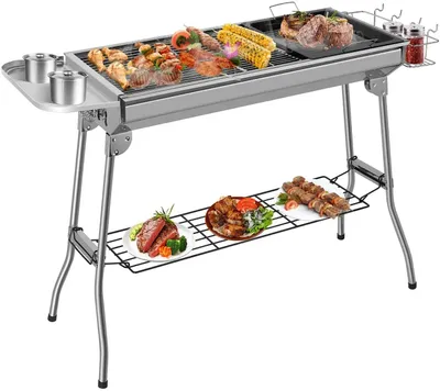 Produktbild von Holzkohlegrill - Grill - Holzkohlebarbecue - Outdoor-Kochbereich - für 5-10 Personen - Campinggrill - Klappbar