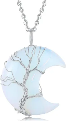 Produktbild von Kristall Halskette Damen Opal Anhänger Silber Baum des Lebens Energie_steine