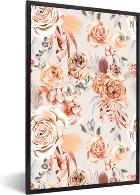 Produktbild von MuchoWow® Gerahmtes Poster Blumen - Braun - Grau 20x30 cm - Poster mit Schwarzem Bilderrahmen Wandposter Rahmen Foto Bilder - Drucken - Bilder Poster im Rahmen