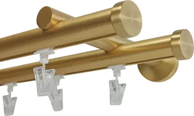 Produktbild von 2-läufig 120 cm Designer-Gardinenstange Ø20 mm Messing Matt Mit Integrierter Schiene Modernes Vorhangsystem Aluminium