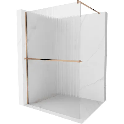 Obrázek produktu pro Mexen Kioto+ sprchová zástěna s poličkou a kolejnicí 110 x 200 cm, proužky 8 mm, Zlatorůžová - 800-110-121-60-09
