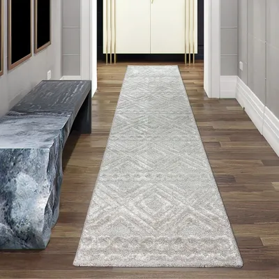 Obrázok produktu pre Koberec do obývacej izby Boho Style so vzorom diamantov a kruhov v béžovej farbe Veľkosť - 80 x 300 cm