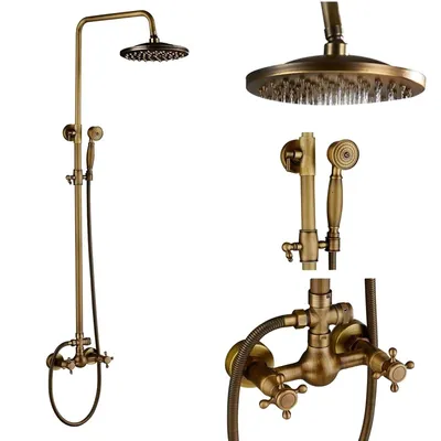 Produktbild von Antikes Messing-Duschset, Doppelgriff-Design, höhenverstellbare Funktionalität, Antike Messing A