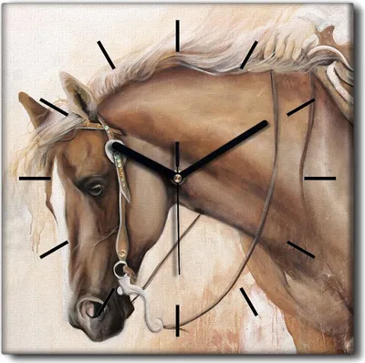 Produktbild von Coloray Uhr auf Leinwand 30x30 cm Wand Uhr Dekoration Wohnzimmer Segeltuch schwarze Hände -Pferd