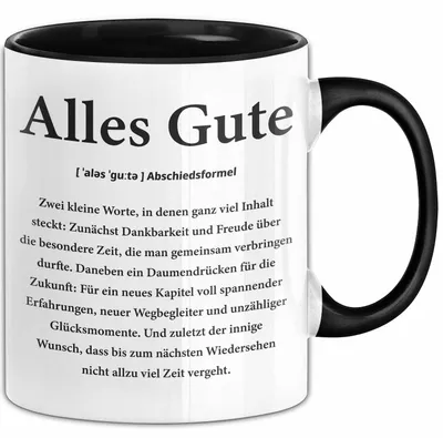 Produktbild von Büroarbeit Kollege Abschied Tasse Geschenk Lustige Geschenkidee Spruch Alles Gute (Schwarz)