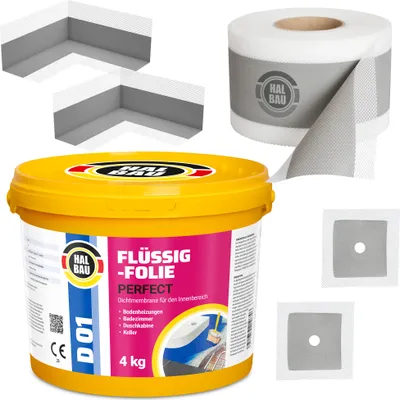 Produktbild von Dichtset Flüssigfolie 4Kg Dichtband 5m Dichtecken Manschetten Ø10 Dusche Bad H02