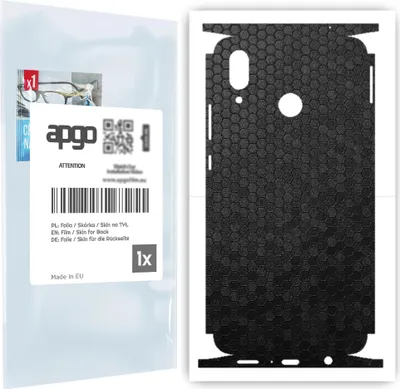 Produktbild von apgo Rückseite + Seiten Schutzfolie, Skin, kompatibel mit Huawei nova 3, Hinten Displayschutzfolie aus Vinylfolie, kratzfest, einfache Montage - Schwarze Honigwabe
