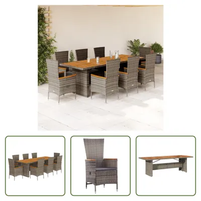 Produktbild von The Living Store 9-tlg. Garten-Essgruppe mit Kissen Grau Poly Rattan