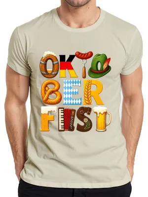 Produktbild von Bier Bayern Brezel Lederhose Wiesn Dirndl München Herren T-Shirt, Natur, 3XL