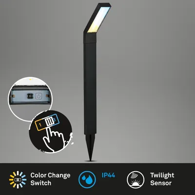 Zdjęcie produktu dla Lampa solarna Briloner, czujnik zmierzchu, ochrona przed bryzgami wody, czarna, wymiary: 66 x 5 x 12,5 cm
