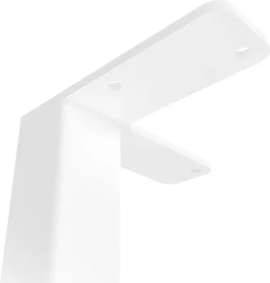 A white furniture leg bracket is shown against a white background.