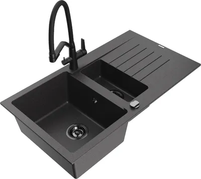 Produktbild von Mexen Matias Granitspüle 1,5 Becken mit Armatur Schwarz