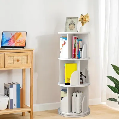 Produktbild von Drehbares Bücherregal 3 Ebenen 40x40x97 cm Weiß Technisches Holz