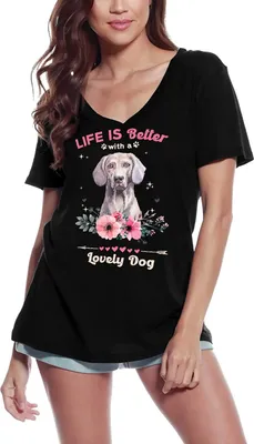 Produktbild von Damen Grafik T-Shirt V-Ausschnitt Das Leben eines Weimaraners ist besser mit einem lieben Hund – Weimaraner Life Is Better With A Lovely Dog