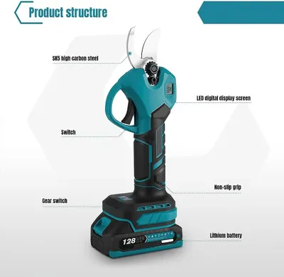 Image de Sécateur électrique - Sécateur à batterie - Moteur sans balais de 30 mm - 2 vitesses - Sans fil et rechargeable - Compatible avec une batterie 18 V et un chargeur 220 V