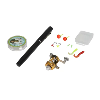 Obrázek produktu pro Rybářský naviják Combo Set Mini teleskopický pohyblivý kapesní pružinový rybářský prut + naviják z hliníkové slitiny Rybářský vlasec Soft K?der K?der Jig Hooks
