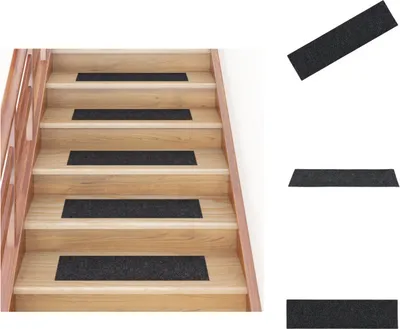 Image de vidaXL Tapis d'escalier autocollant 15 pcs. Rectangulaire 76x20cm Noir - Tapis d'escalier