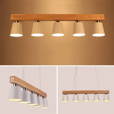 Produktbild von ZMH Pendelleuchte Holz Weiß 5 Flammig E27 Hängelampe100CM höhenverstellbar Rustikal Metall Esstischlampe Modern Hängeleuchte (Inklusive Glühbirne)