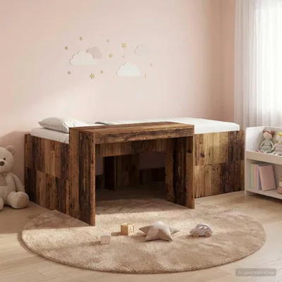 Obrázek produktu pro Maison Exclusive – Dětská patrová postel s psacím stolem ze starého dřeva, 90 x 200 cm