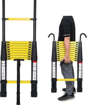 Produktbild von Clanmacy Teleskopleiter 3,2m mit haken Stehleiter Ausziehleiter Stabil Aluminium bis 150kg