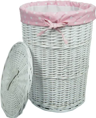 Produktbild von Wäschekorb Wäschetonnen Wäschetruhe Weide rechteckig 60L weiß rosa Deckel Bezug Handgriff D.39 H.55