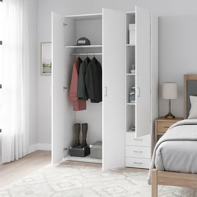 Image de Aquilone - Garde-robe 3 portes\, 116x50 cm Blanc, 4 Étagères