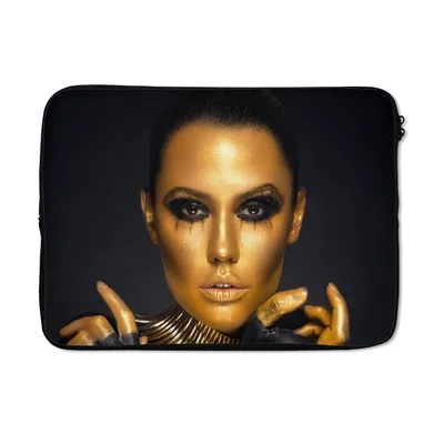 Produktbild von MuchoWow® Laptop Hülle 13 Zoll Make-up - Tasche - Gold - Luxus - Frau Laptoptasche - Laptophülle - Sleeve - Rundumschutz