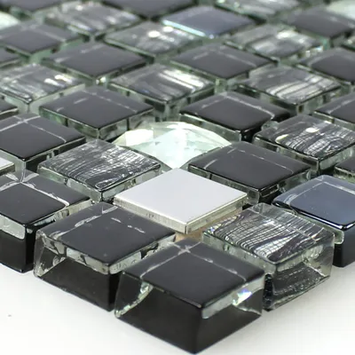 Produktbild von Glas Edelstahl Mosaikfliesen Malaya Schwarz Quadrat 15
