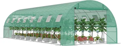 Image de JOIEYOU 24 m² Serres de jardin antigel Cadre en acier 3 x 8 x 2 m Serre en plastique avec fenêtre et 2 portes Serre accessible Tente d'hivernage pour jardin