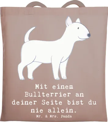 Produktbild von Mr. & Mrs. Panda Uni Tasche Bullterrier Begleiter - Braun Pastell - Geschenk, treuer, einkaufsshopper, loyale Hunde, Hunderassen Vielfalt, Shopping, Hunderasse, Tote Bag