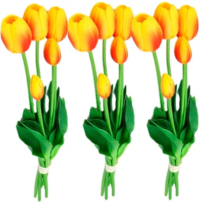Obrázok produktu pre Umelé tulipány gumové tulipány kytica 3 ks dekoratívne kvety ako živé oranžovo červené 46 cm