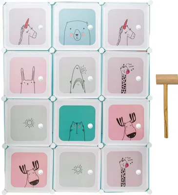 Immagine prodotto di Intirilife armadio scaffale fai da te con 12 ante per bambini in blu - cubo armadio scaffale con 2 binari per vestiti assemblabile singolarmente