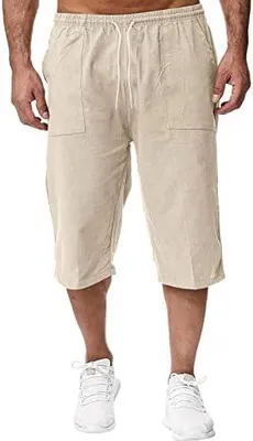 Produktbild von Herren-Leinen-Shorts in 3/4-Länge für Sommer, Strand, Yoga und Freizeit