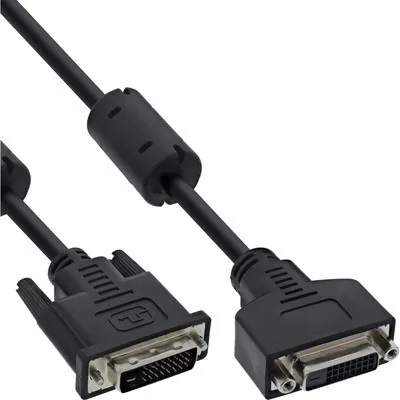 Produktbild von InLine DVI-D Verlängerung, Dual Link 24+1 ST auf 24+1 BU, 2 Ferrite, 2m, 2 m, DVI-D, DVI-D, Stecker, Stecker, Schwarz