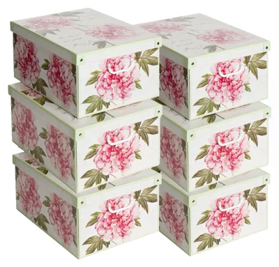 Productafbeelding van Lavatelli Set van 6 Opbergdozen met Deksel Pioenen, 39 x 50 x 24 cm