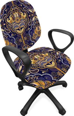 Produktbild von ABAKUHAUS asiatisch Bürostuhl Schonbezug, Oriental Pattern, dekorative Schutzhülle aus Stretchgewebe, gelb Lila