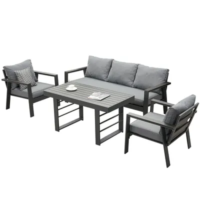 Produktbild von MeXo Gartenlounge-Set Terrassenmöbel Set Esstisch 5 Personen Alu wetterfest, Aluminium mit bequemer Neigung der Lehne, großzügige Sitzgelegenheit