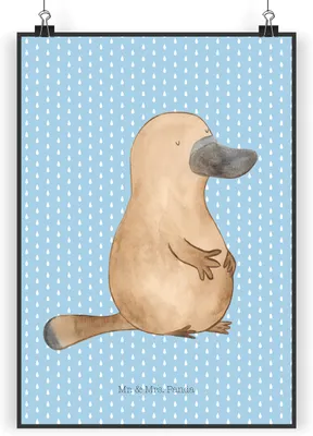 Produktbild von Mr. & Mrs. Panda Bild Schnabeltier Mut DIN A5 - Blau Pastell - Geschenk, wanddeko, Wandbild, Neustart, Büro, Motivation, drucke, Kunstdruck, Arbeit, Meer, Plakat
