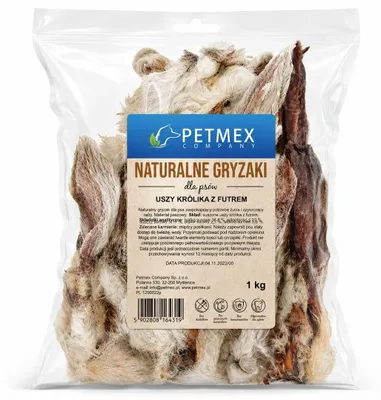 Immagine prodotto di PETMEX, orecchie di coniglio ricoperte di pelo, snack per cani - 1 kg